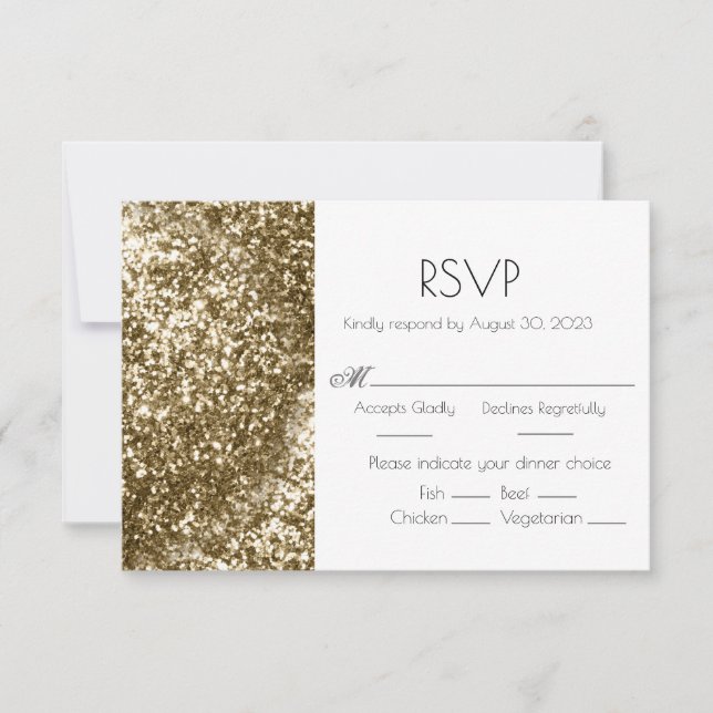 Gold Glitter Elegant Wedding   RSVP Card (Front)