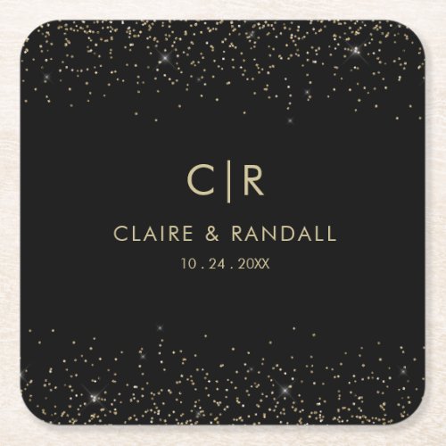 Gold Glitter Elegant Wedding Square Paper Coaster