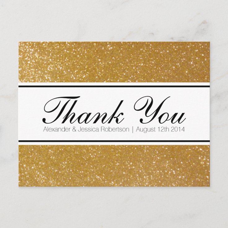 Gold Glitter Elegant Wedding Thank You Postcards | Zazzle