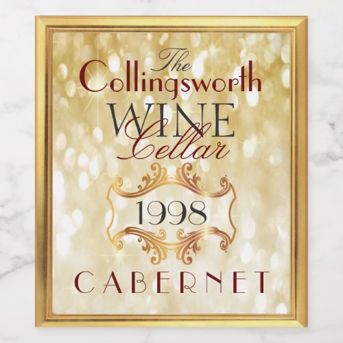 Gold Glitter Elegant Wine Label Personalized