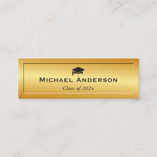 Customizable Gold Glitter Embossed Senior Graduation Name Card Double-Sided Mini Business Cards (Pack Of 20)