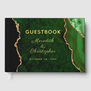 Gold Glitter Emerald Green Agate Wedding Gold Foil Foil Guest Book