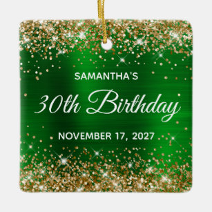 Gold Glitter Emerald Green Foil 30th Birthday Ceramic Ornament