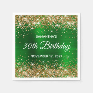 Gold Glitter Emerald Green Foil 30th Birthday Napkins