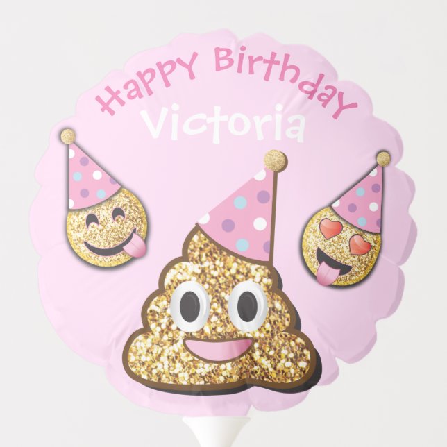 Gold Glitter emoji birthday balloon (Back)