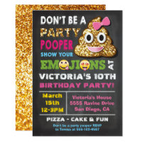 Gold Glitter Emoji Party Pooper Girl Birthay Invitation