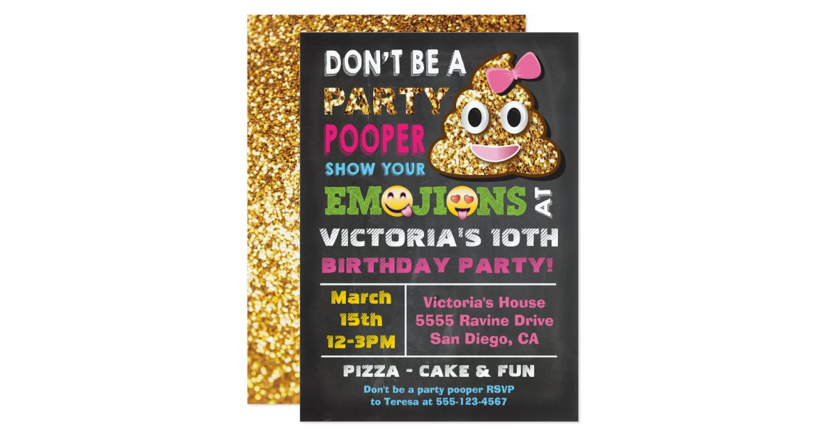 Gold Glitter Emoji Party Pooper Girl Birthay Invitation Zazzle Com,Padded Kitchen Bar Stools