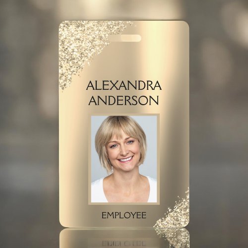 Gold Glitter Employee Name Photo Corporate Badge