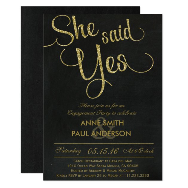 Gold Glitter Engagement Party Invitation