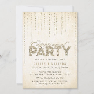 Gold Glitter Engagement Party Invitation