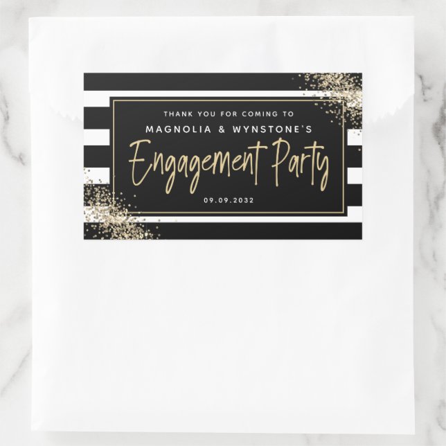 Gold Glitter Engagement Party Thank You Rectangular Sticker (Bag)