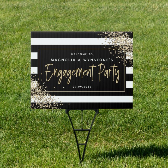Gold Glitter Engagement Party Welcome Sign (Insitu)