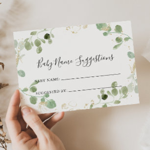 Gold Glitter Eucalyptus Baby Name Suggestions Card