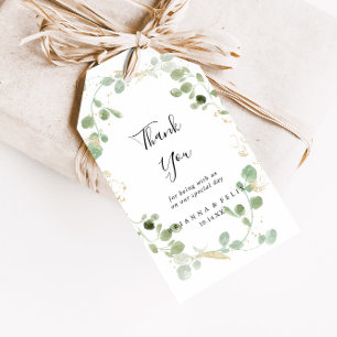 Gold Glitter Eucalyptus Foliage Wedding Thank You  Gift Tags