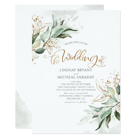Gold Glitter Eucalyptus Greenery Elegant Wedding Invitation