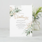 Gold Glitter Eucalyptus Greenery Elegant Wedding Invitation (Standing Front)