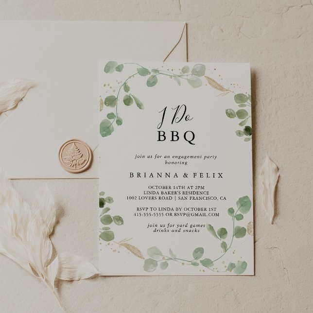 Gold Glitter Eucalyptus I Do BBQ Engagement Party  Invitation (Creator Uploaded)