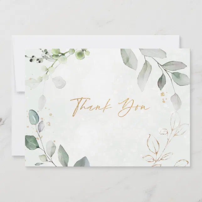 Gold Glitter Eucalyptus Wedding Thank You Card | Zazzle
