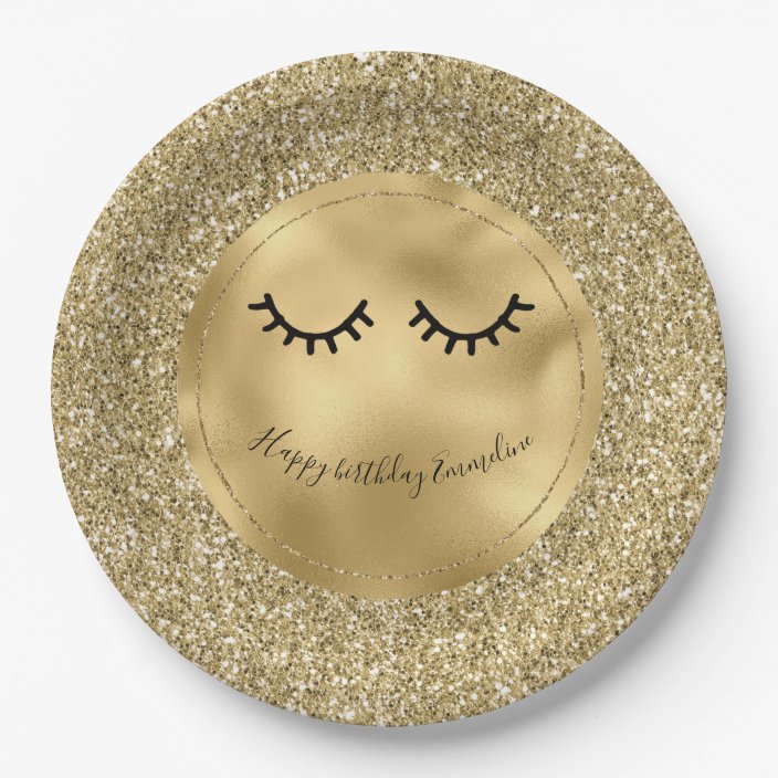 Gold Glitter Eyelashes Paper Plates