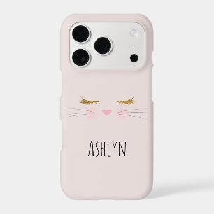 Gold Glitter Eyelashes Pink Nose Kitty Cat Face iPhone 17 Pro Case