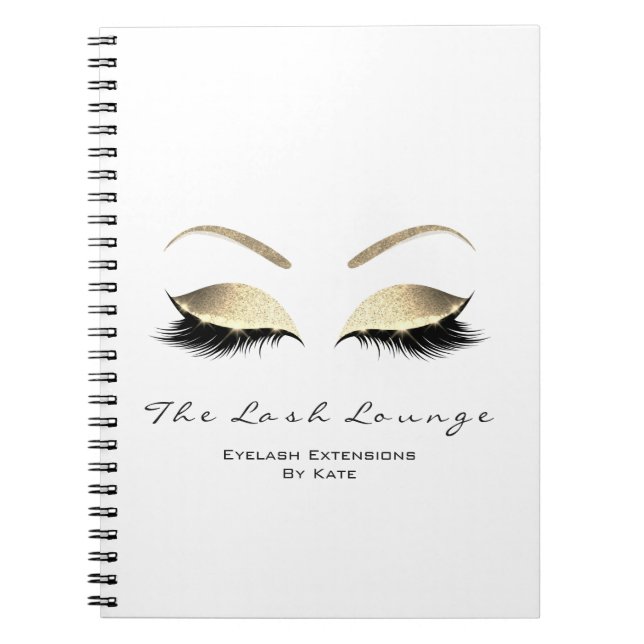 Gold Glitter Eyes Makeup Beauty White Name Notebook (Front)