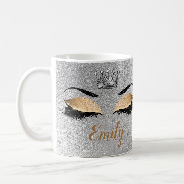 Gold Glitter Eyes Monogram  Coffee Mug (Left)