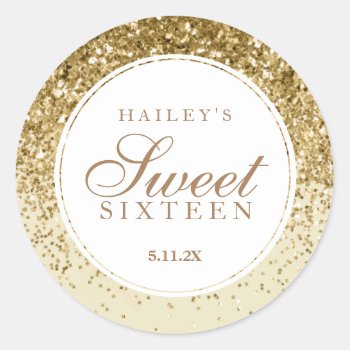 Gold Glitter Fab Sweet Sixteen  Classic Round Sticker by Evented at Zazzle
