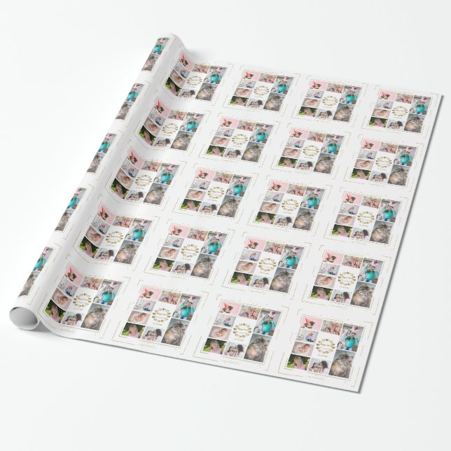 Gold Glitter Family Photo Collage Happy Easter Wrapping Paper (Unrolled)