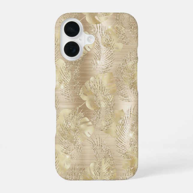 Gold Glitter Fancy Palm Leaves Pattern  iPhone Case (Back)