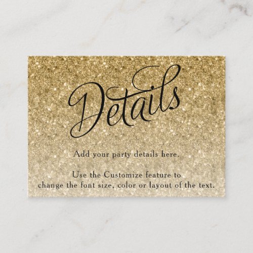 Gold Glitter Fancy Script Detail Enclosure Card
