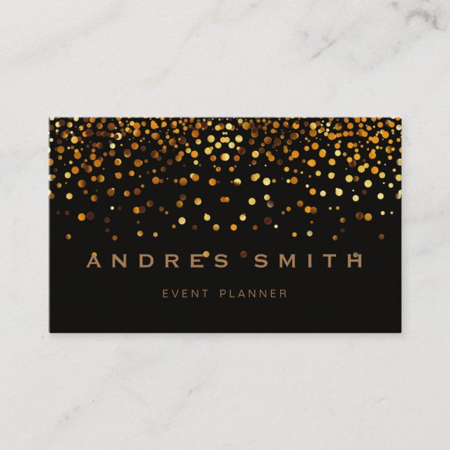 Gold Glitter Faux Foil Confetti Black Business Card (Front)