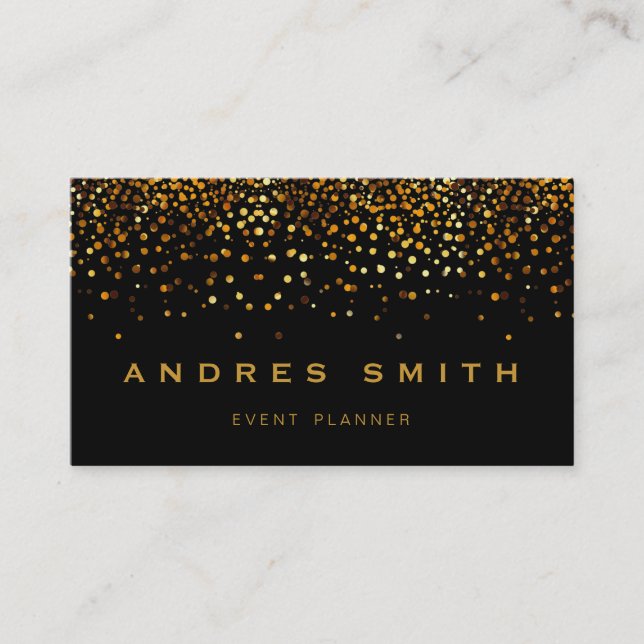 Gold Glitter Faux Foil Confetti Black Business Card (Front)