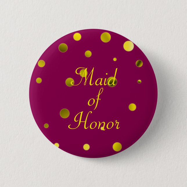 Gold Glitter Faux Foil Confetti Dots Maid of Honor Button (Front)
