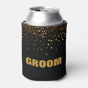 Gold Glitter Faux Foil Confetti Groom Can Cooler