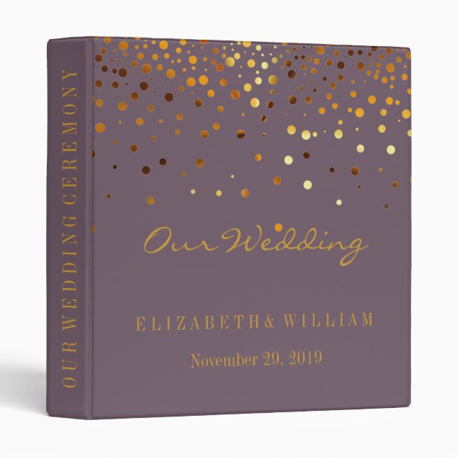 Gold Glitter Faux Foil Confetti Personalize 3 Ring Binder (Front/Spine)