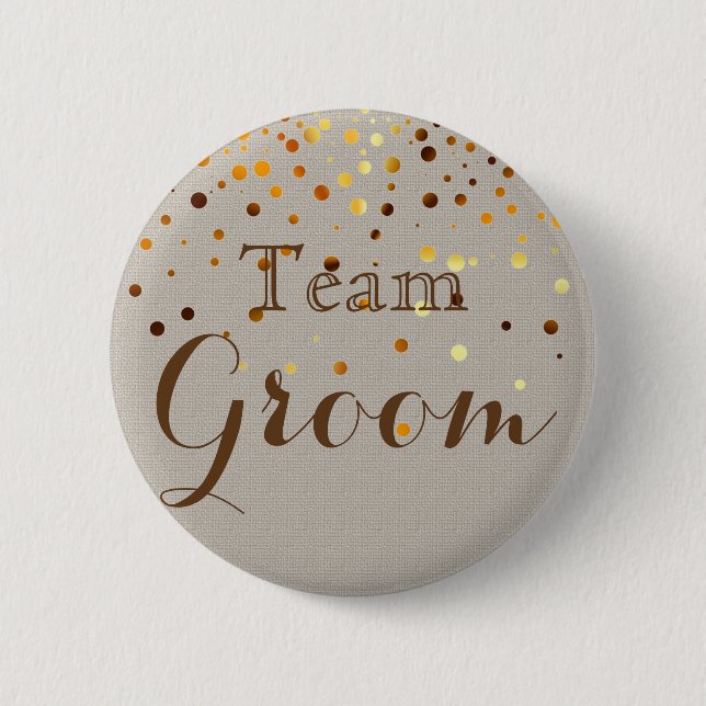 Gold Glitter Faux Foil Confetti Wedding Team Groom Button (Front)