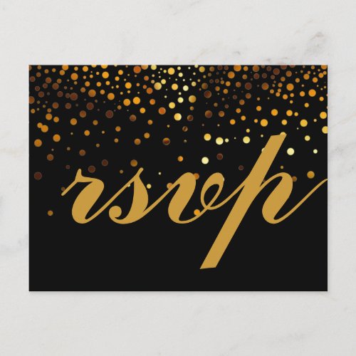 Gold Glitter Faux Foil Glamour Wedding RSVP Invitation Postcard