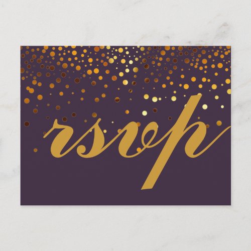 Gold Glitter Faux Foil Glamour Wedding RSVP Postcard