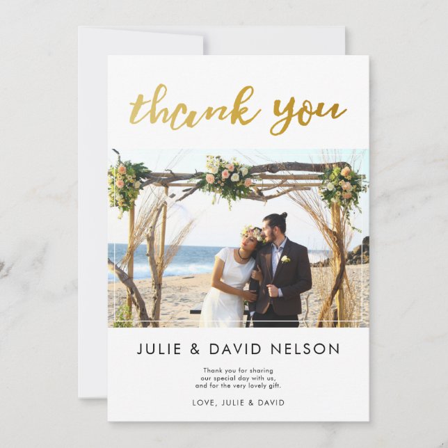 gold glitter faux foil hand lettering thank you holiday card (Front)