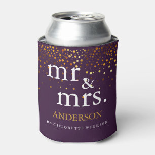 Gold Glitter Faux Foil Mr. & Mrs. Can Cooler