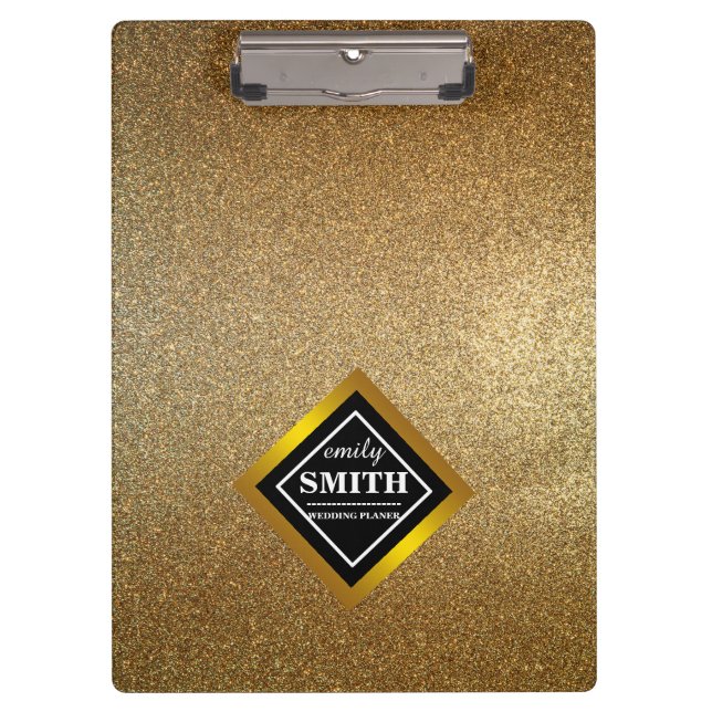 Gold Glitter Faux Foil Personalized Clipboard (Front)