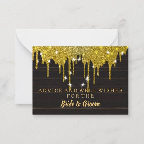 Gold Glitter Faux Foil Wedding Advice Card