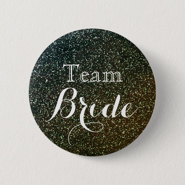 Gold Glitter Faux Foil Wedding Team Bride Button (Front)