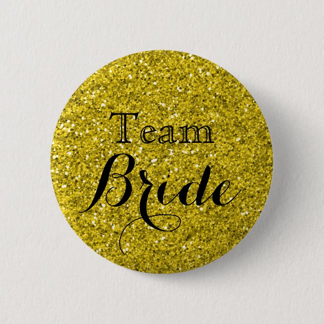 Gold Glitter Faux Foil Wedding Team Bride Pinback Button (Front)