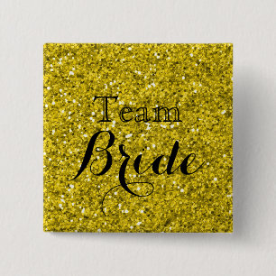 Gold Glitter Faux Foil Wedding Team Bride Pinback Button