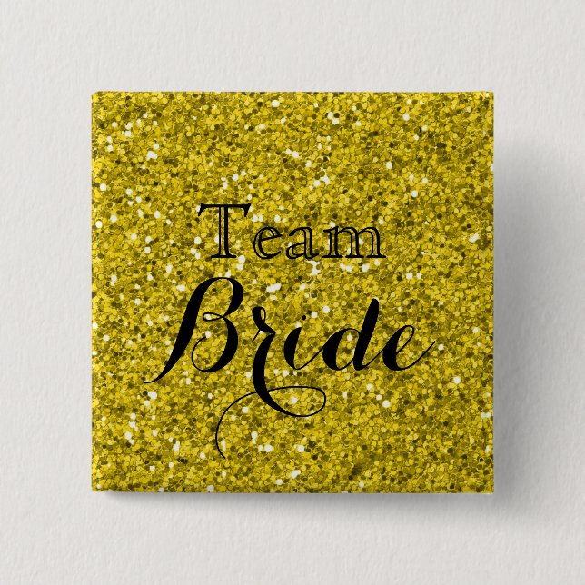 Gold Glitter Faux Foil Wedding Team Bride Pinback Button (Front)