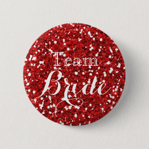Gold Glitter Faux Foil Wedding Team Bride Pinback Button
