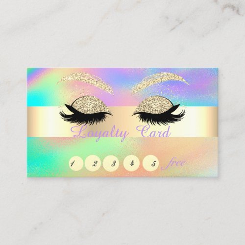 Gold Glitter Faux Lashes Colorful Holographic Loyalty Card