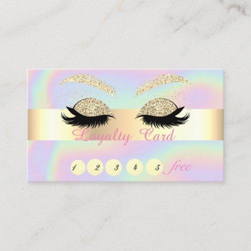 Gold Glitter Faux Lashes Holographic  Loyalty Card