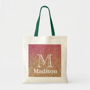 Gold glitter faux personalized monogram tote bag